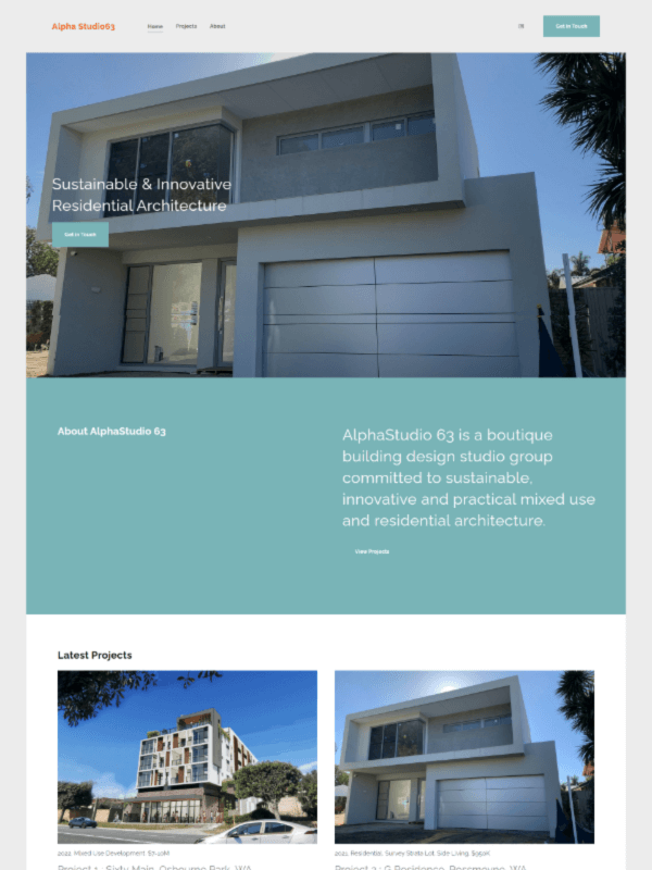 Alpha Studio63 - Sitio web de la cartera de arquitectura residencial sostenible e innovadora