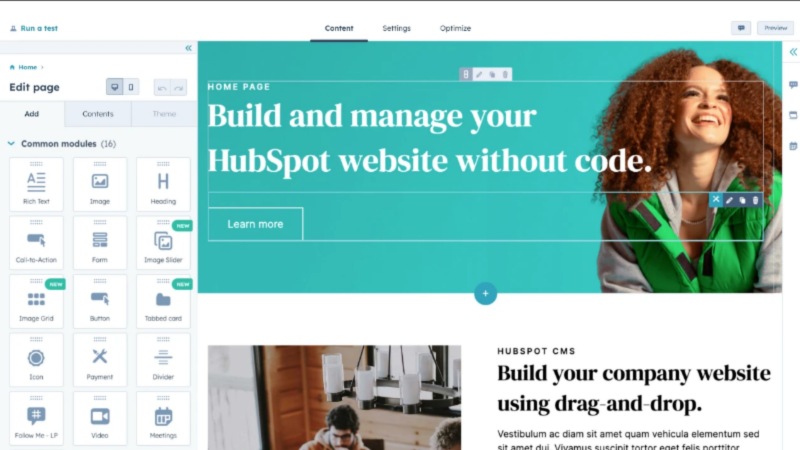 Pulpit nawigacyjny HubSpot WEbsite builder