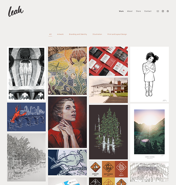 Лия Сэндс - веб-сайт портфолио графических дизайнеров с интернет-магазином, построенный на pixpa